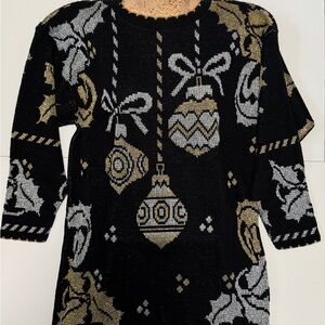 Ugly Christmas Holiday Time Black and Gold Festive Sweater